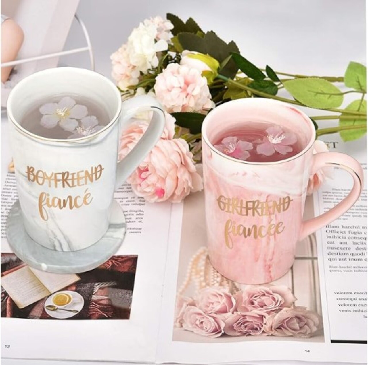Couple Coffee Mugs Boyfriend and Girlfriend Mug Set Gifts for the Fiance and Fiancee Mugs for Him and Her Set Valentine's Day Gifts Wedding Engagement Anniversary 14 oz. Newlyweds Marble Mugs